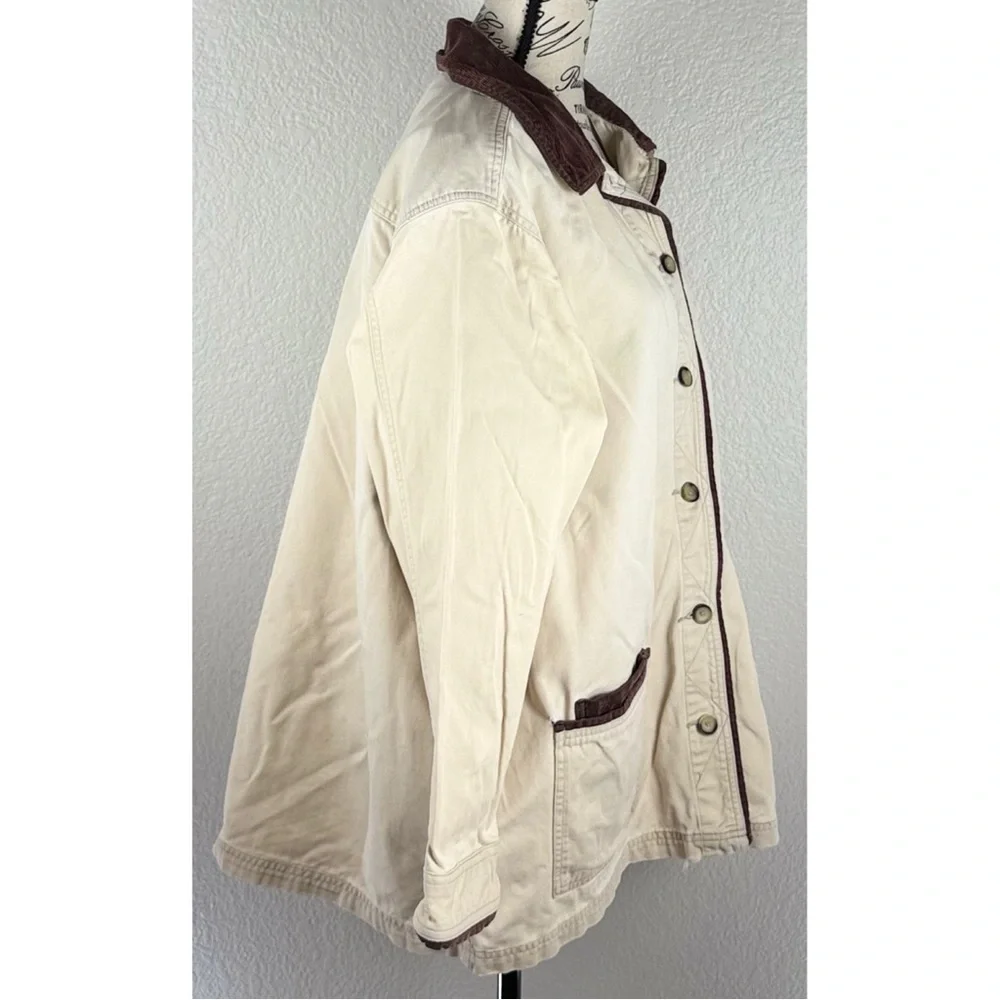 Vintage Women's Barn Utility Jacket Cream with Brown Corduroy Collar size Medium - Picture 4 of 9